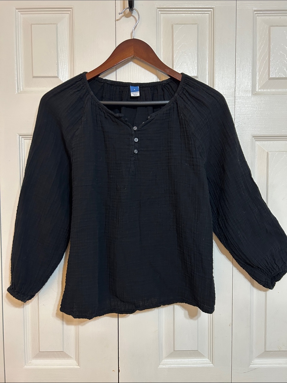 Old Navy Black Button-Front Peasant Blouse